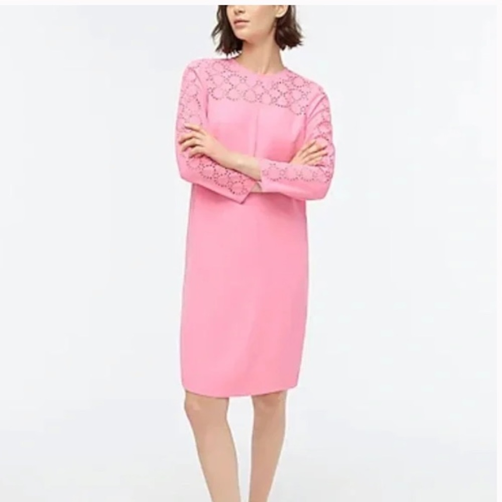 J Crew Bubble Gum Pink Shift Dress, Eyelet Design, Size 0, NWT